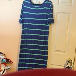 LuLaRoe Navy and Teal Striped Short Sleeve Dress - 3XL